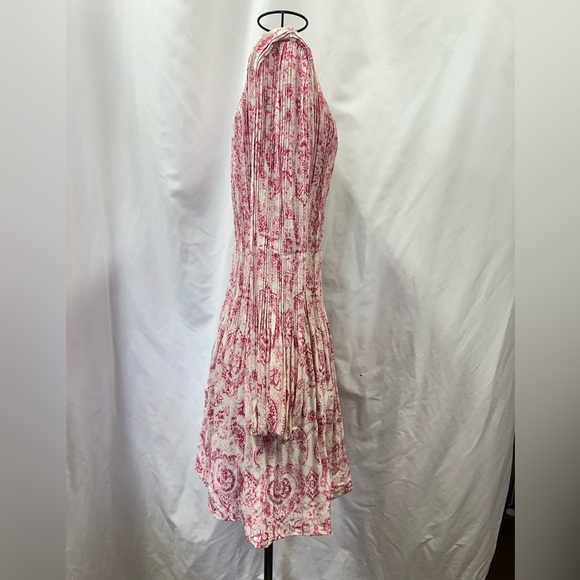 Maje pink printed pleated mini dress with long sleeves size 3 / XL - Picture 6 of 11